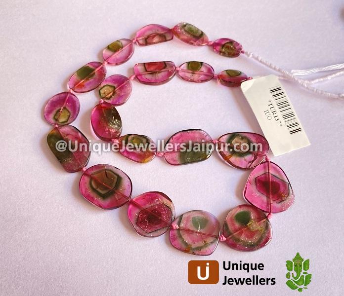 Watermelon Tourmaline Smooth Slices Beads